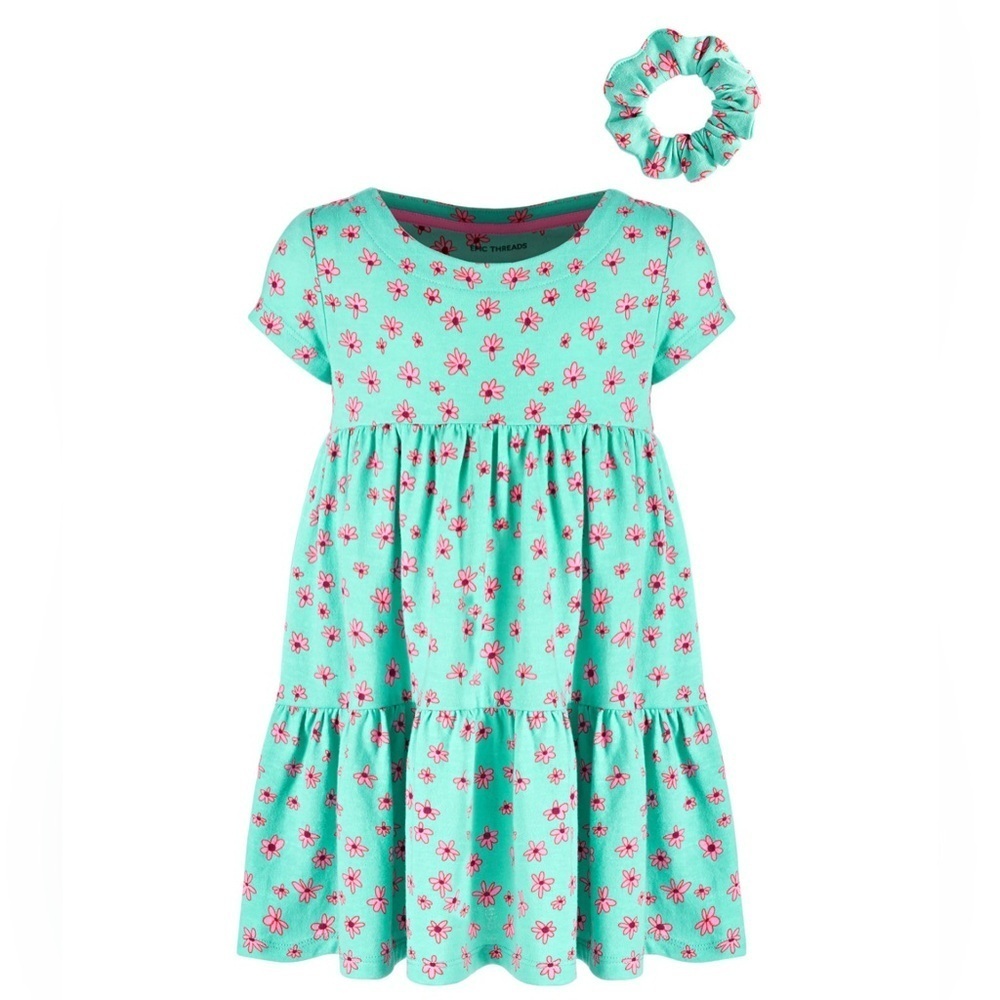 EPIC THREADS Girls Doodle DaisiesFloralPrintTiered Dress With Scrunchie/4T